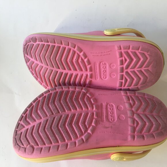Girls Crocs Pink and Yellow Clogs Size J 1 Kids Shoes Original - Picture 11 of 14
